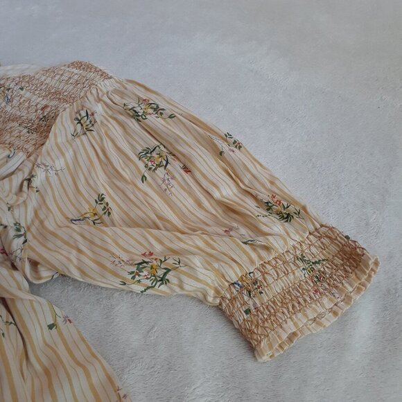 ACOS&A Women's Medium Yellow Floral Stripe Blouse - Picture 7 of 16